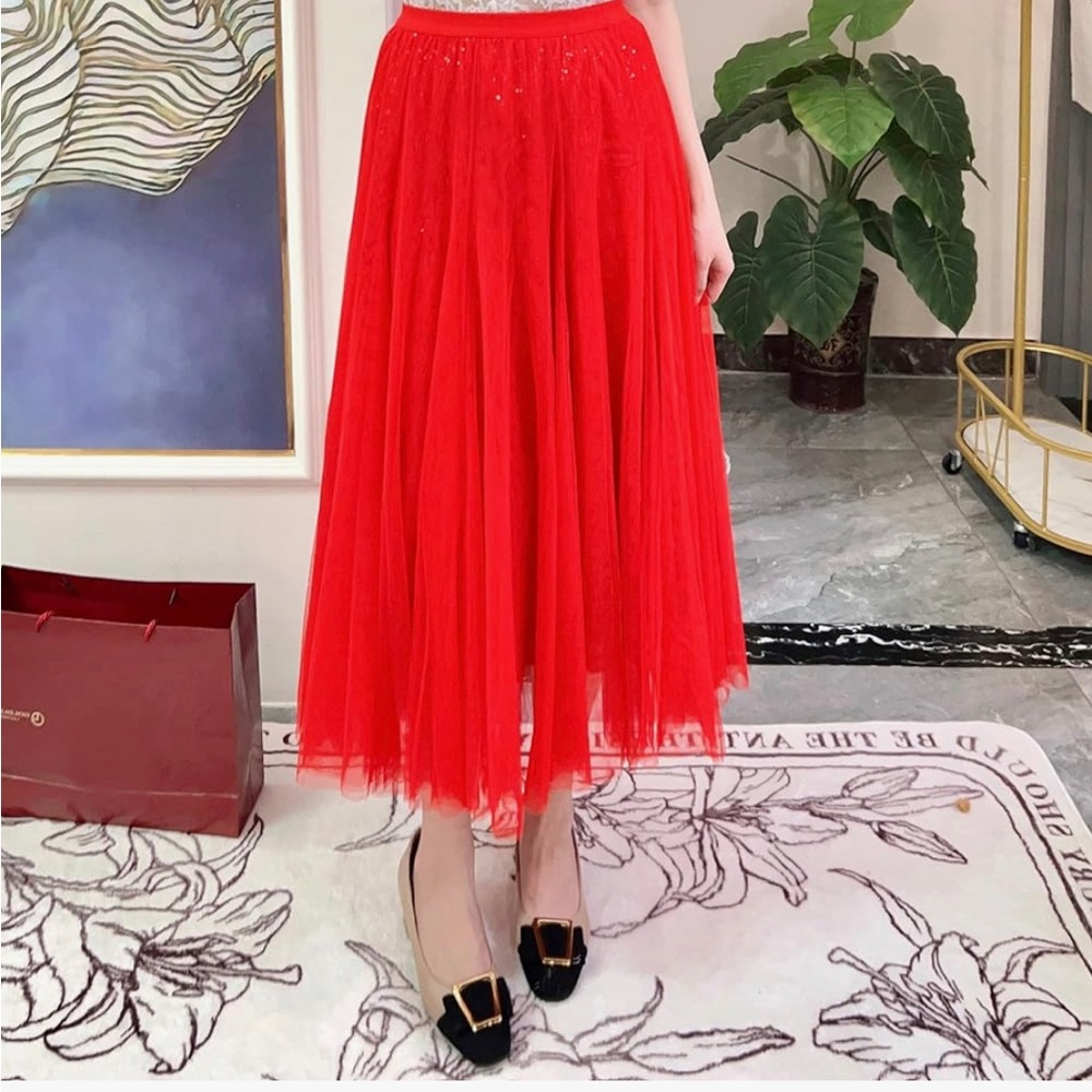 Dwirapal Sequin Long Tulle Skirt Layered Flowy Fairy Sparkle size small